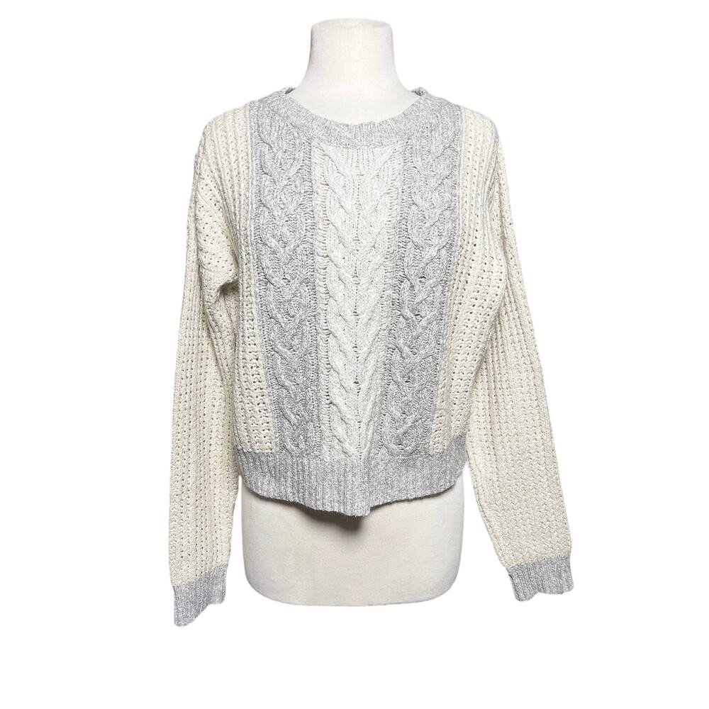 ANTHROPOLOGIE SLEEPING ON SNOW Cream Cableknit Gray Contrast Sweater